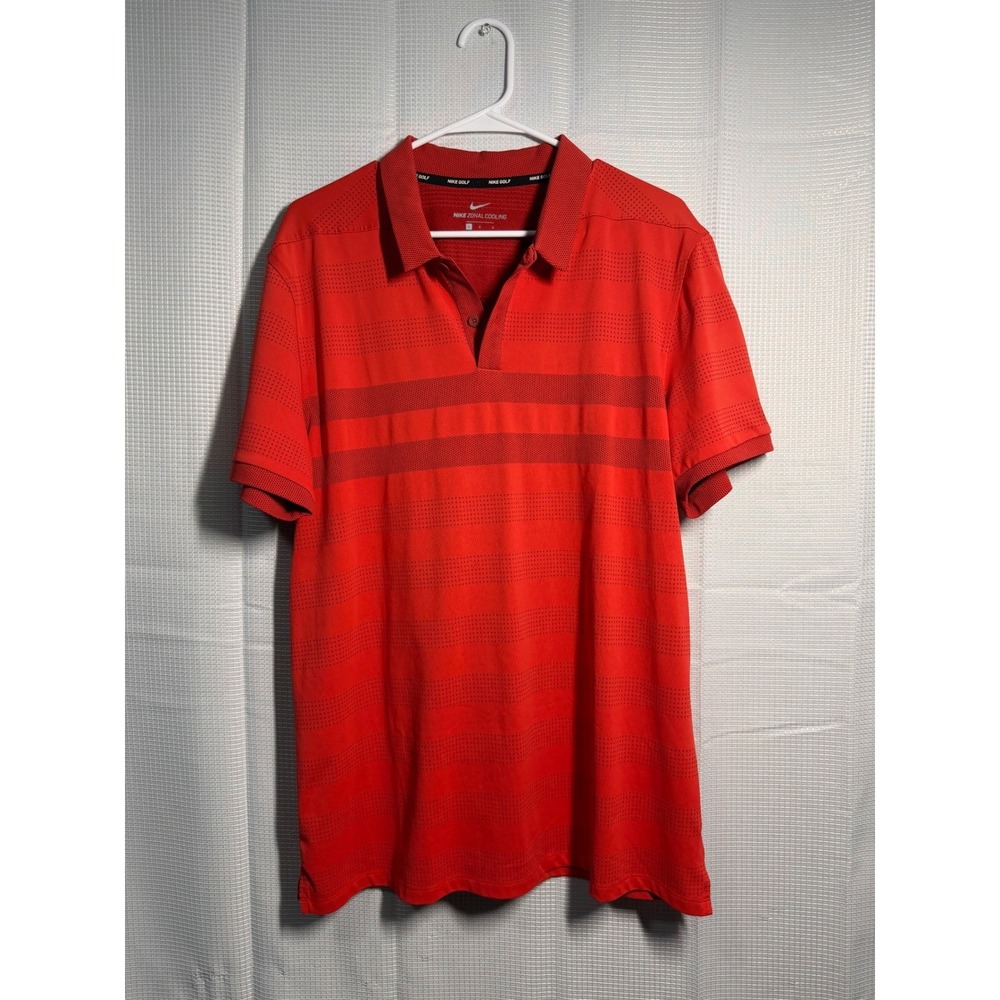 Nike‎ Golf Zonal Cooling Polo Men's Large Red Striped Dri-Fit Performance